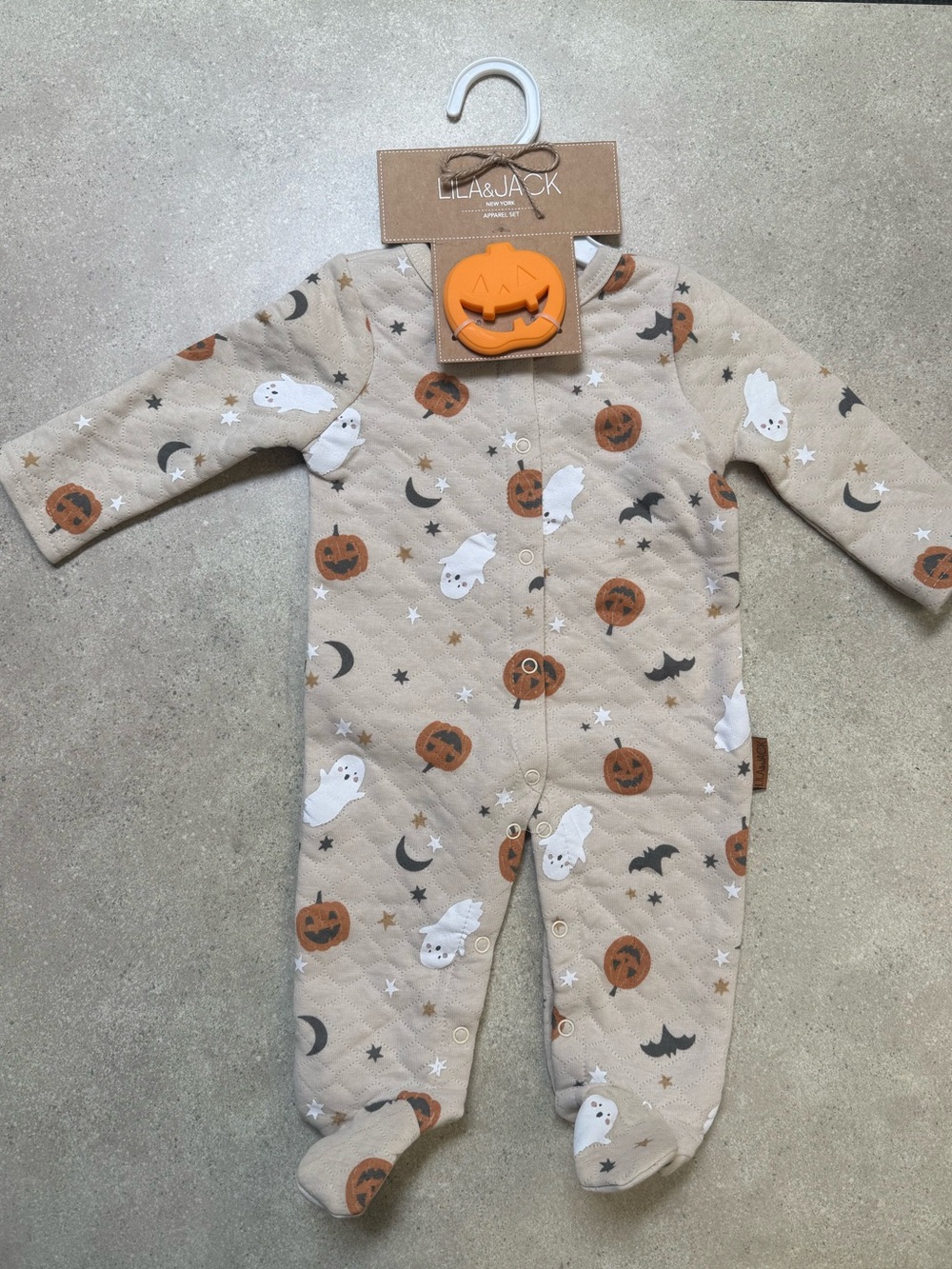 Lila & Jack Beige Halloween Print Quilted Baby One-Piece